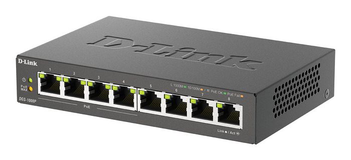 D-Link DGS-1008P Switch Gigabit de 8 puertos con 4 puertos PoE+ D-Link DGS-1008P Switch Gigabit de 8 puertos con 4 puertos PoE+