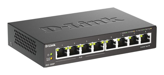 D-Link DGS-1008P Switch Gigabit de 8 puertos con 4 puertos PoE+ D-Link DGS-1008P Switch Gigabit de 8 puertos con 4 puertos PoE+