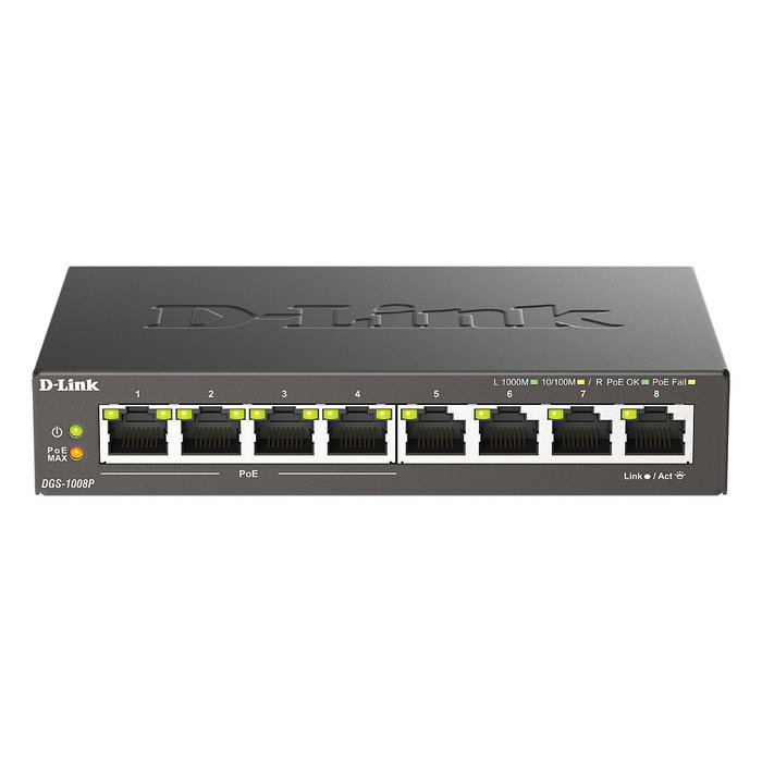 D-Link DGS-1008P Switch Gigabit de 8 puertos con 4 puertos PoE+ D-Link DGS-1008P Switch Gigabit de 8 puertos con 4 puertos PoE+