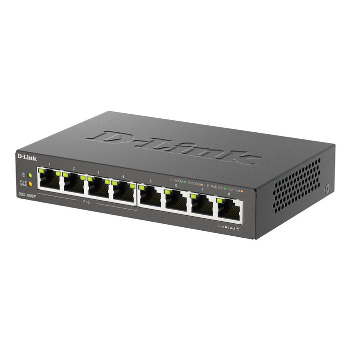 D-Link DGS-1008P Switch Gigabit de 8 puertos con 4 puertos PoE+ D-Link DGS-1008P Switch Gigabit de 8 puertos con 4 puertos PoE+