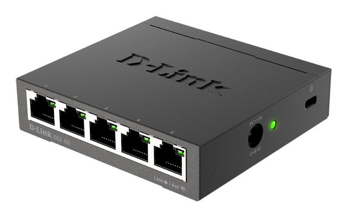 D-Link DGS-105 Switch Gigabit Ethernet de 5 Puertos (10/100/1000 Mbps), No Administrado, Capa L2, Color Negro