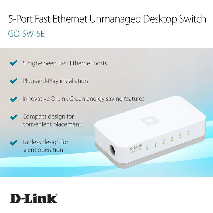 D-Link GO-SW-5E Switch de 5 puertos Fast Ethernet 10/100 Mbps D-Link GO-SW-5E Switch de 5 puertos Fast Ethernet 10/100 Mbps