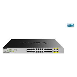 D-Link Switch PoE+ Gigabit Ethernet No Administrado Montaje en Rack 24 Puertos 10/100/1000 Mbps con 2 Puertos SFP 370W PoE Budget DGS-1026MP