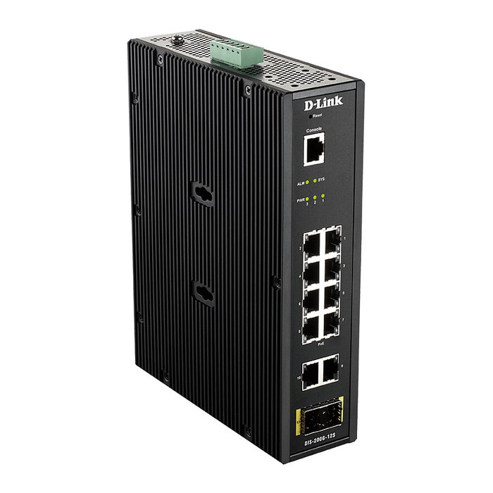 D-Link DIS-200G-12S Switch Industrial Gestionado L2, 12 Puertos (10x Gigabit RJ-45 + 2x SFP), Montaje Rack/Pared/DIN, 24 Gbit/s, IP30, -40 a 65 °C