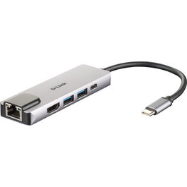 D-LINK DUB-M520 Hub USB 3.0 2 Puertos, 1 HDMI, 1 USB-C, 1 RJ45, Gris, 4K Ultra HD, Aluminio