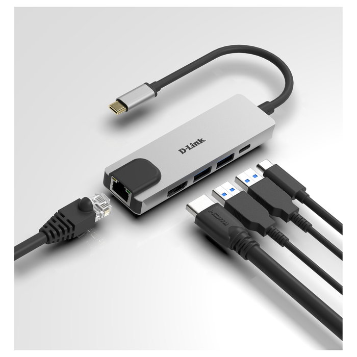 D-Link DUB-M520 Hub USB-C 5 en 1 con HDMI 4K, Ethernet y Power Delivery Gris