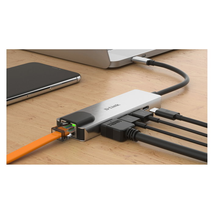 D-Link DUB-M520 Hub USB-C 5 en 1 con HDMI 4K, Ethernet y Power Delivery Gris