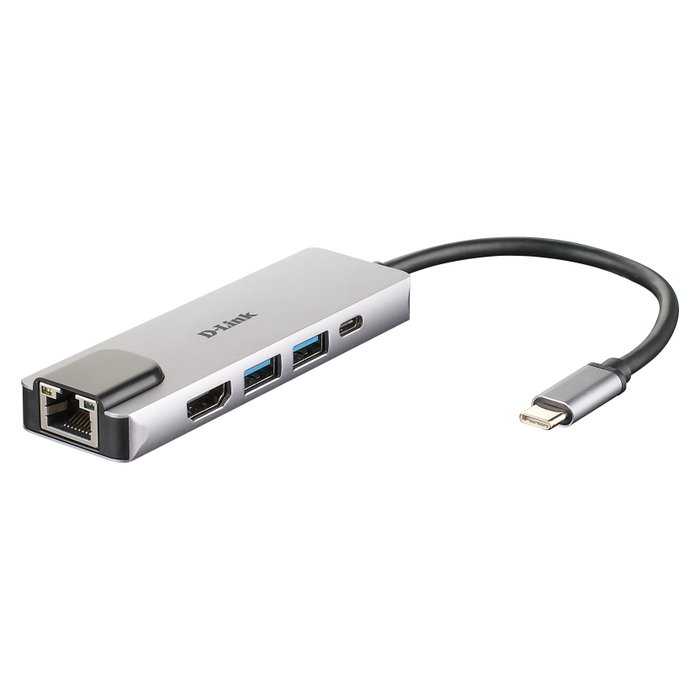 D-Link DUB-M520 Hub USB-C 5 en 1 con HDMI 4K, Ethernet y Power Delivery Gris
