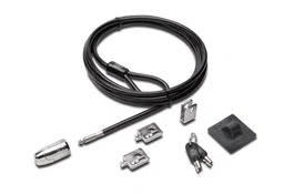 Kensington Kit de candados para ordenador de sobremesa y periféricos 2.0, Cable 2,44 m, Llave, Acero al carbón, Negro y Plata