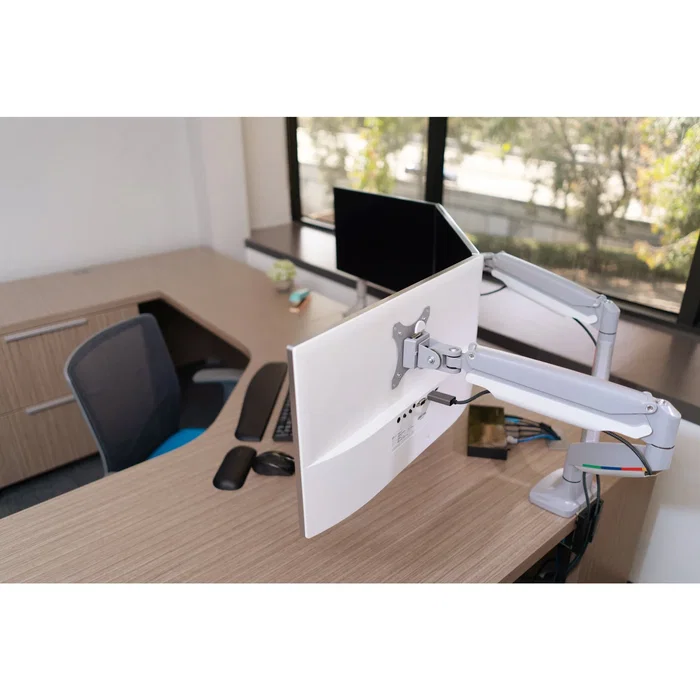 Kensington K55470EU Brazo Monitor SmartFit con Gas, Ajuste Un Toque, VESA 100x100, Soporte 13-34" hasta 9kg, Rotación 180°, Gris/Plata, para Escritorio (Abrazadera/Ojal)