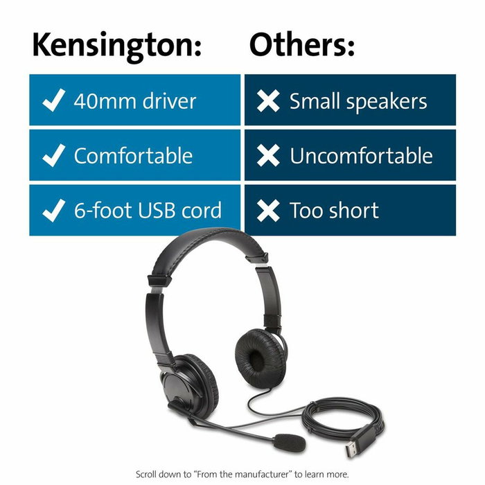 Kensington Auriculares Hi-Fi con Micrófono USB-A Negro Kensington Auriculares Hi-Fi con Micrófono USB-A Negro