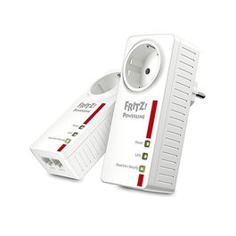 Fritz Adaptador PLC Powerline 1220E - Kit 2 Unidades, 1200 Mbps, 2 Puertos Gigabit, Toma Corriente Integrada, HomePlug AV2