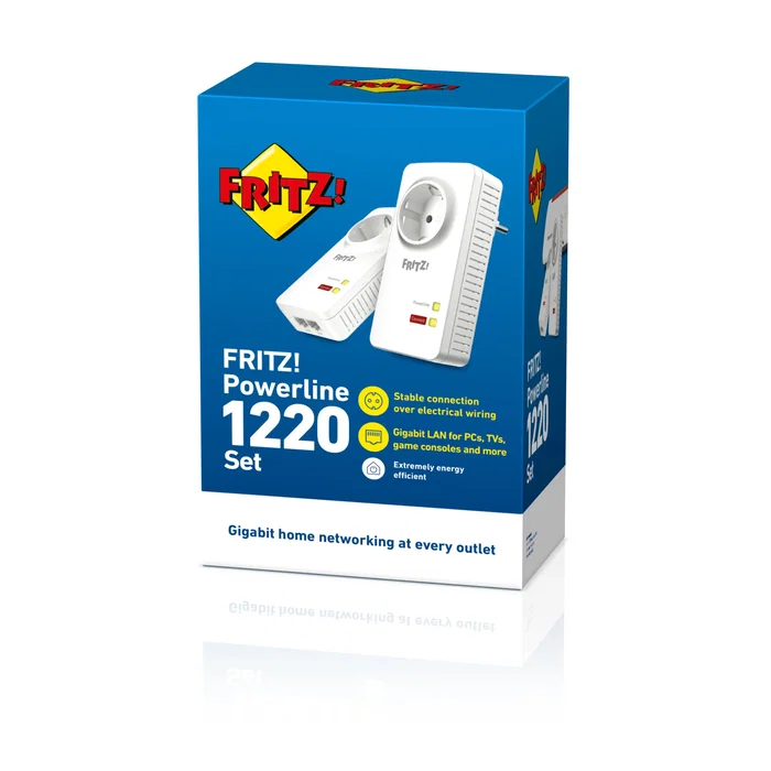 AVM FRITZ!Powerline 1220E Kit 2 Adaptadores PLC 1200 Mbps Gigabit Ethernet Blanco - Extensor de Red por Línea Eléctrica HomePlug AV2