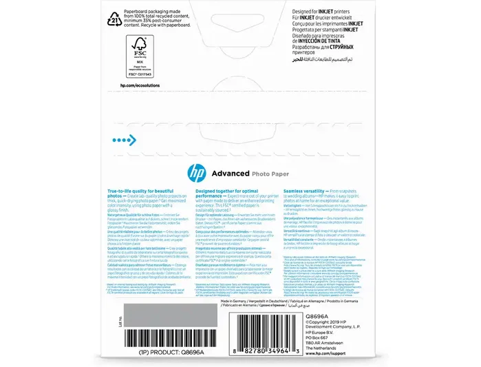 HP Papel Fotográfico Advanced Brillante 13x18cm 250g/m² 25 Hojas