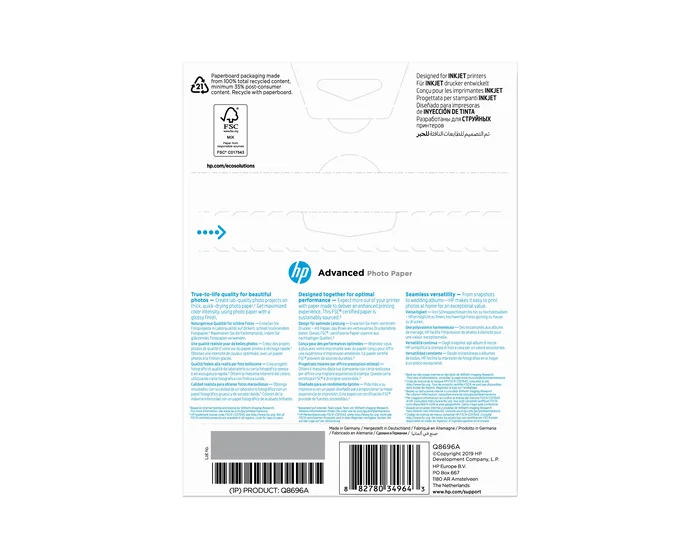 HP Papel Fotográfico Advanced Glossy 13x18cm, 25 hojas