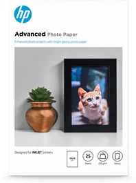 HP Papel fotografico satinado avanzado 250g/m2, 10x15cm, sin bordes, 25 hojas