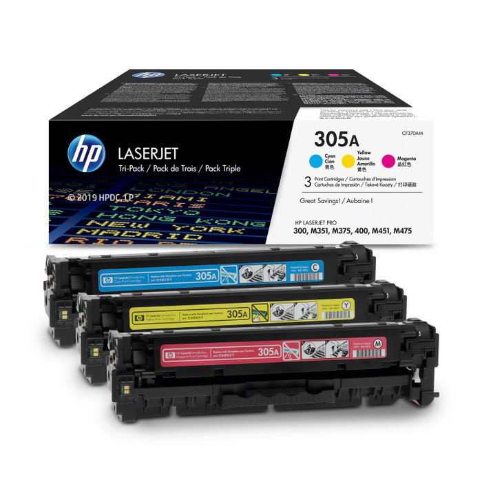 HP Multipack de Tóner Original LaserJet 305A (CF370AM) - Cian, Magenta, Amarillo