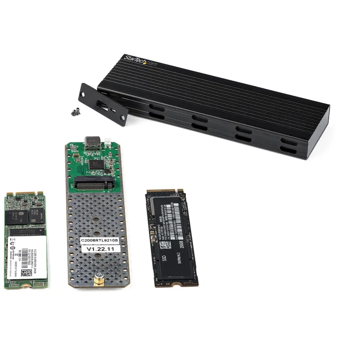 StarTech.com SM2E1BMU31C Caja Externa USB-C 10Gbps para SSD NVMe M.2 PCIe o SATA, Aluminio, Compatible con 2230/2242/2260/2280, Plug & Play, Incluye Cables USB-C y USB-A