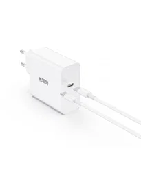 POWEE Cargador USB-C de 65W, Universal para Portátil/MacBook/Tablet/Smartphone, con Cable 2m, Selección Automática de Voltaje, Blanco