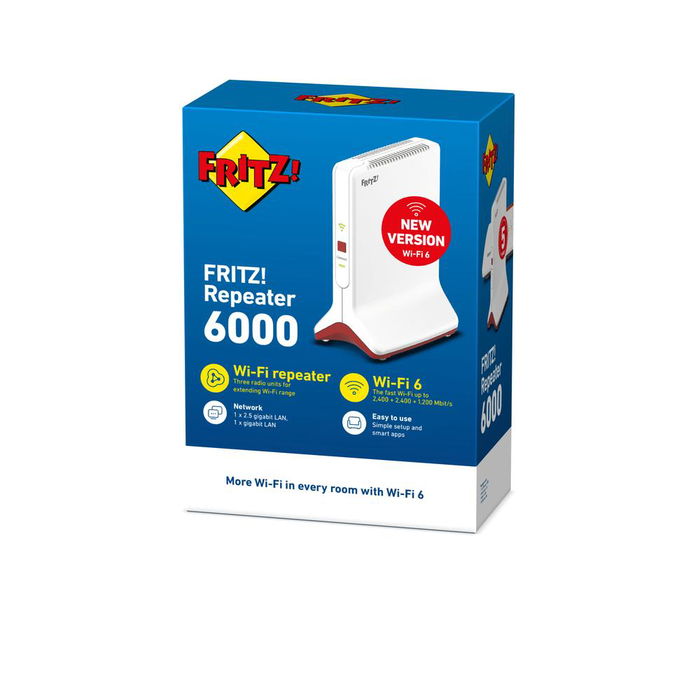 Fritz! Repeater 6000 Repetidor Wi-Fi 6 Mesh, 6000 Mbps, Triple Banda, 2 Puertos Gigabit LAN, Compatible con FRITZ!Box