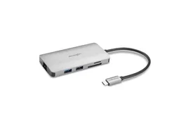 Kensington Dock móvil USB-C sin Driver 8 en 1 UH1400P, USB 3.2 Gen 1 Type-C, 85 W, 10/100/1000 Mbit/s, Negro y Plata