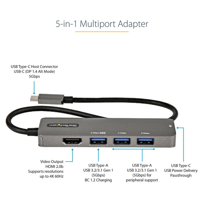 StarTech.com Adaptador Multipuertos USB-C DKT30CHPD3 HDMI 4K 60Hz 100W PD