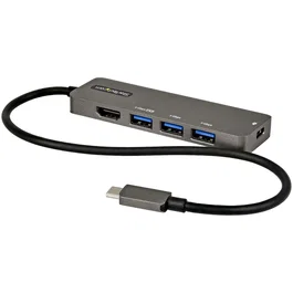 StarTech.com Docking Station USB-C a HDMI 2.0b 4K 60Hz HDR10, PD 100W, Hub USB 3.0 4 Puertos, Negro Gris
