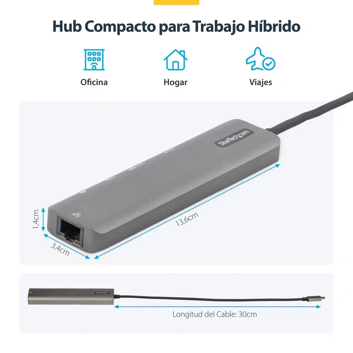 StarTech.com DKT30CHSDPD1 Docking Station USB-C 7-en/1 con HDMI 4K 60Hz, 2x USB-A 3.2, Ethernet Gigabit, Lector SD/microSD, USB Power Delivery 100W, Cable 30cm