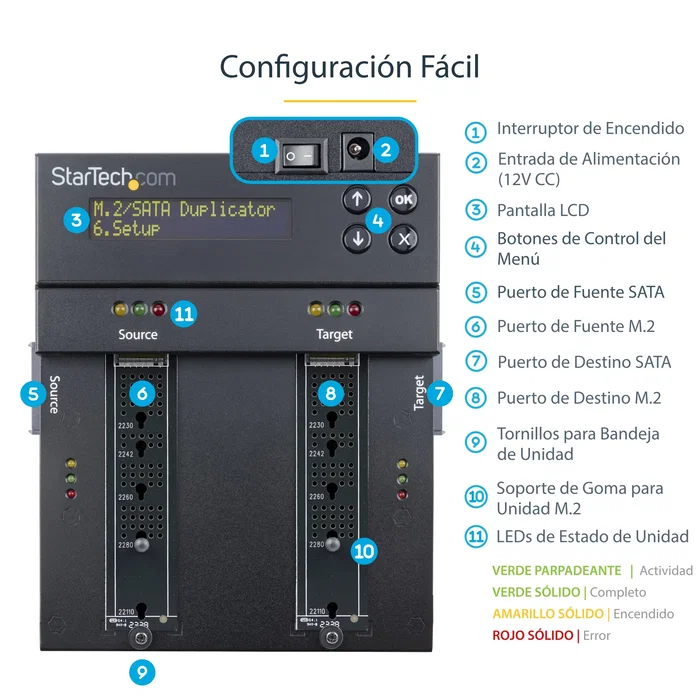 StarTech Duplicador y Borrador Autónomo de Unidades M.2 SATA y NVMe SM2DUPE11