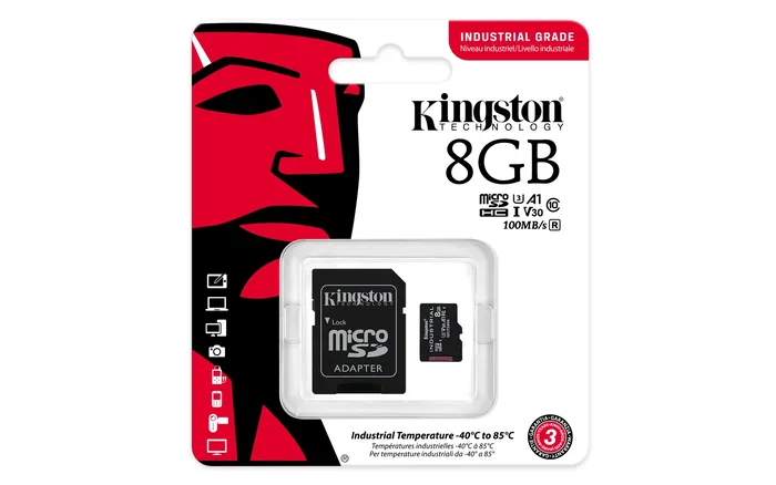 Kingston MESDCIT2/8GB Tarjeta microSD Industrial 8GB microSDHC UHS-I Clase 10 A1 V30 U3 pSLC - Adaptador SD, Resistente para Condiciones Extremas