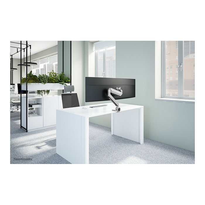 NewStar NM-D775SILVERPLUS Brazo de Monitor de Escritorio con Resorte de Gas, para Pantallas Curvas/Planas de 10 a 49 Pulgadas, Hasta 18 kg, Plata