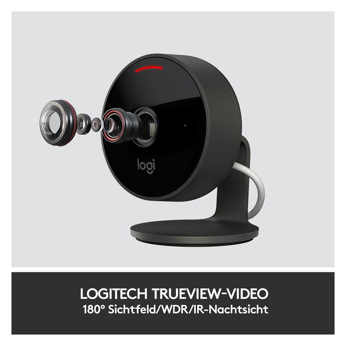 Logitech Circle View Cámara Seguridad IP - Interior y Exterior - 1080p Full HD - WiFi - 180° - Sensor Movimiento - IP64 - Visión Nocturna - 961-000490 - Negro