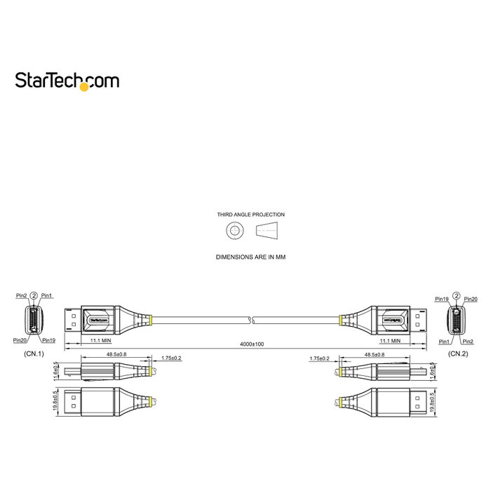 StarTech.com Cable DisplayPort 1.4 de 4m, 8K 60Hz HDR10, 4K 120Hz