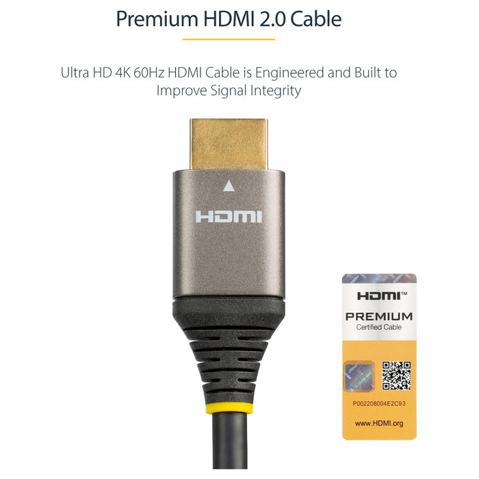 StarTech.com Cable HDMI 2.0 Certificado Premium 2m 4K 60Hz HDR10 ARC
