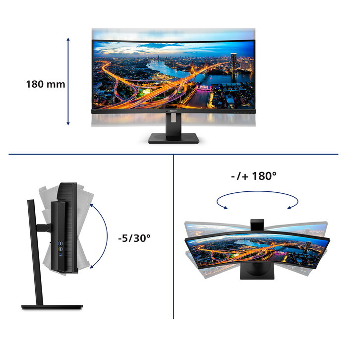 Philips 345B1C/00 Monitor Curvo 34" WQHD (3440x1440) 100Hz 4ms VA, USB-C Hub, Altavoces, VESA, HDMI/DP, Negro