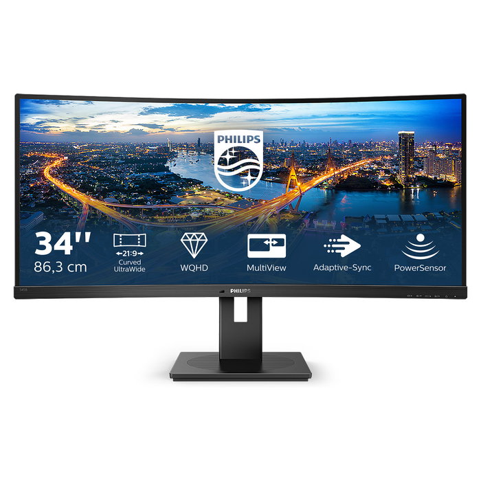 Philips 345B1C/00 Monitor Curvo 34" WQHD (3440x1440) 100Hz 4ms VA, USB-C Hub, Altavoces, VESA, HDMI/DP, Negro