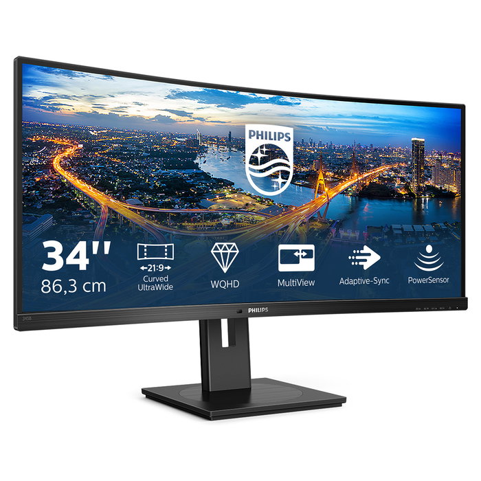 Philips 345B1C/00 Monitor Curvo 34" WQHD (3440x1440) 100Hz 4ms VA, USB-C Hub, Altavoces, VESA, HDMI/DP, Negro