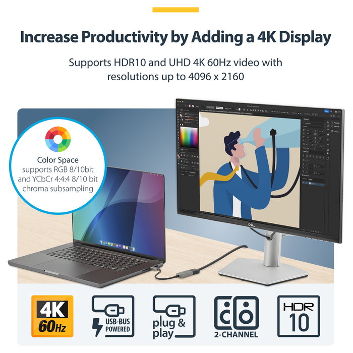 StarTech.com Adaptador USB C a HDMI 4K 60Hz HDR10 Gris espacio