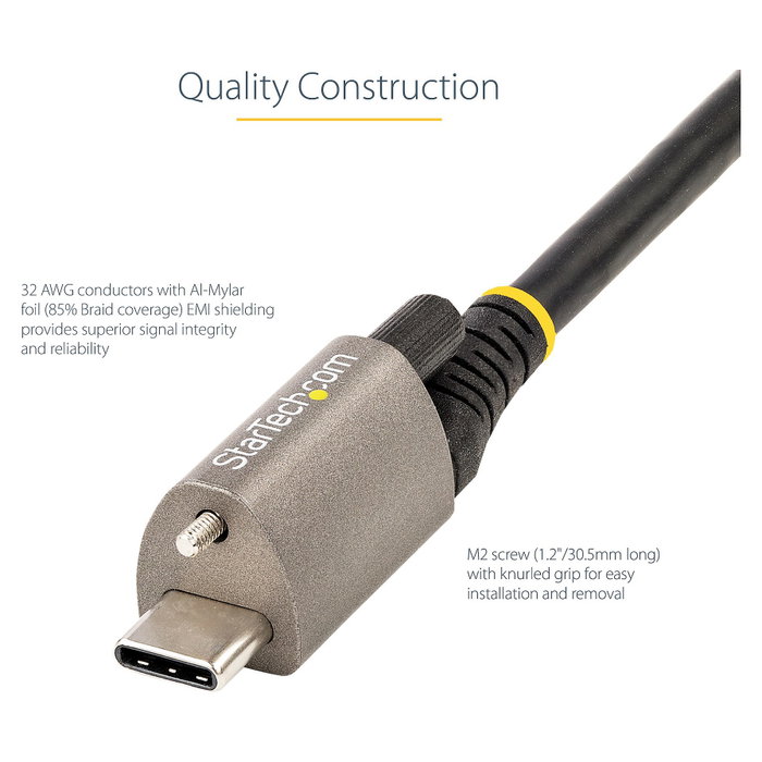 StarTech.com Cable USB-C de 1 m con Tornillo de Fijación, 10 Gbps, USB 3.2 Gen 2, 100W PD