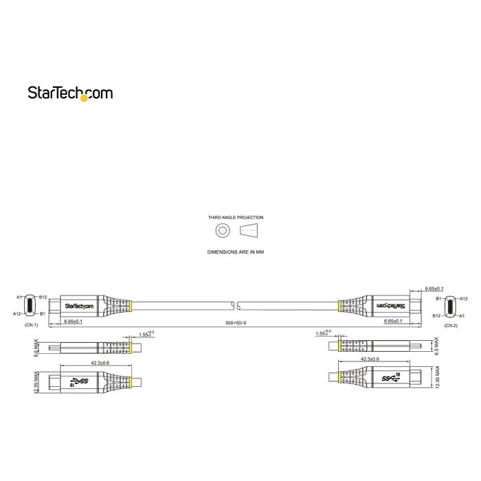 StarTech.com Cable USB-C de 50 cm, 10 Gbps, 100W PD, Negro/Gris