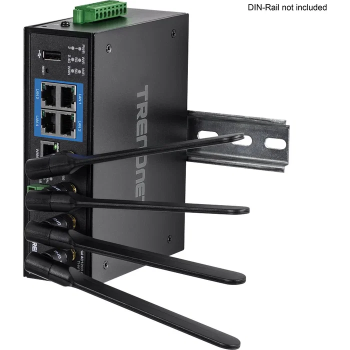 TRENDnet TI-W100 Router Inalámbrico Industrial Gigabit Ethernet AC1200, Doble Banda 2.4GHz/5GHz, 4 Puertos LAN, Carcasa Metálica IP30, Negro