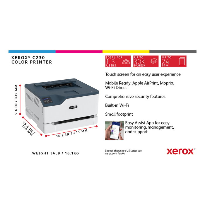 Xerox C230V_DNI Impresora Láser Color A4 con Wi-Fi y Dúplex Xerox C230V_DNI Impresora Láser Color A4 con Wi-Fi y Dúplex