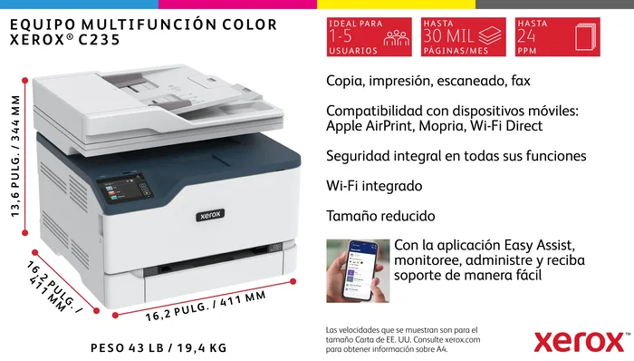 Xerox C235V_DNI Multifunción Láser Color A4 con Wi-Fi y Dúplex