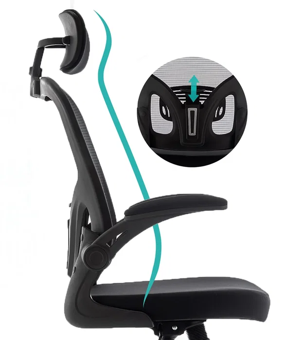 Urban Factory Silla Ergonómica de Oficina con Asiento Inflable y Respaldo de Rejilla - Ajustable en Altura, con Reposacabezas y Reposabrazos - Negro