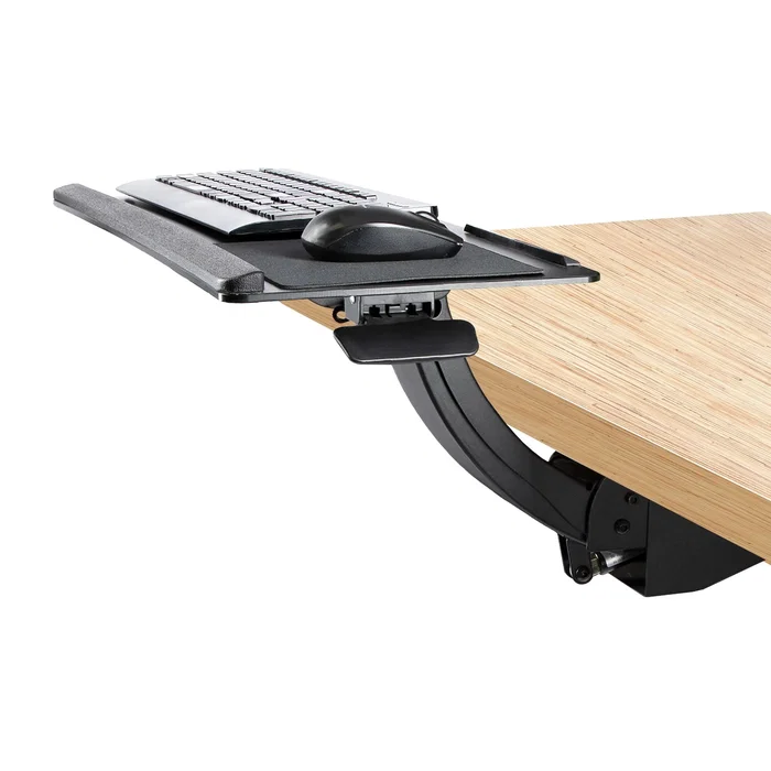 StarTech.com KBTRAYADJ2 Bandeja de Teclado y Ratón Ajustable para Debajo del Escritorio | Soporte Ergonómico con Reposamuñeca | Inclinación y Altura Ajustable | 670x255 mm
