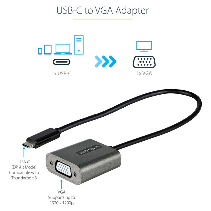 StarTech.com Adaptador USB C a VGA CDP2VGAEC, 1080p, Thunderbolt 3