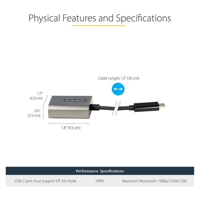 StarTech.com Adaptador USB C a VGA CDP2VGAEC, 1080p, Thunderbolt 3