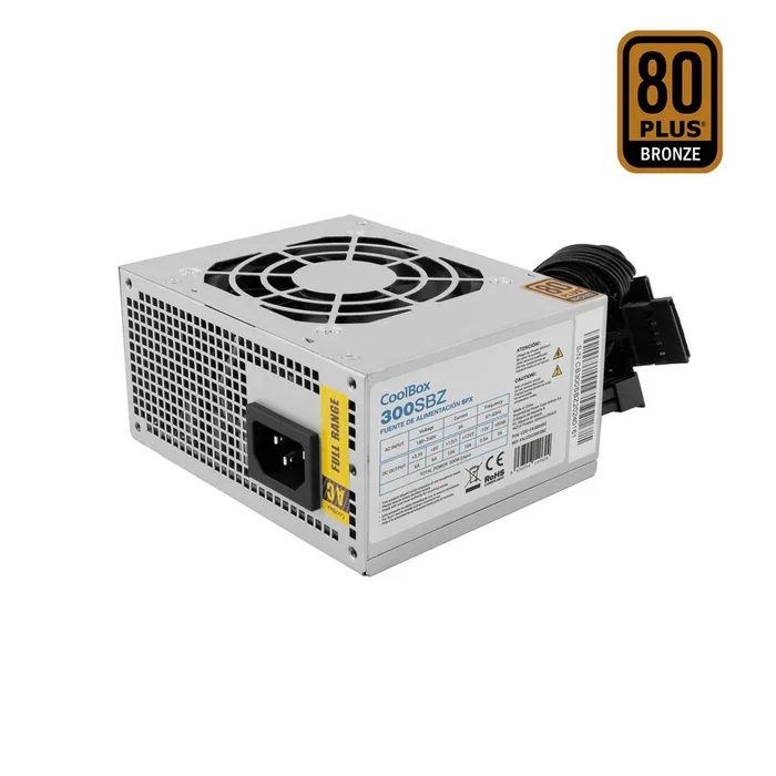 CoolBox Fuente de Alimentación S300 300W SFX 80 Plus Bronze, Certificación 80+ Bronze, Ventilador 80mm, Color Plata, con Conector ATX 20+4 Pines