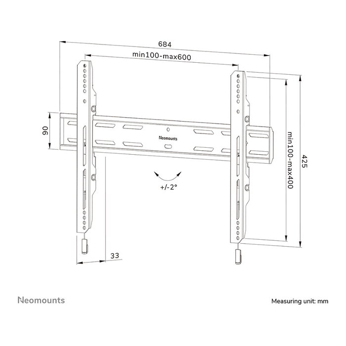 Neomounts Soporte de Pared Fijo para TV 40-82 Pulgadas WL30S-850BL16, Carga Hasta 60 kg, Acero Negro, para VESA 100x100 a 600x400 mm