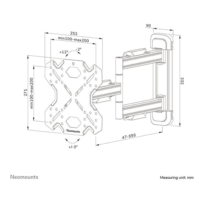 Newstar Soporte de Pared para TV Neomounts WL40S-850BL12, Movimiento Completo, 32-55 Pulgadas, Hasta 40 kg, Inclinación y Giro, Color Negro